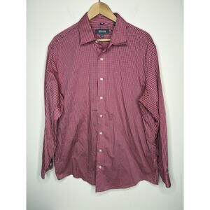 Kenneth Cole Reaction Mens XL Slim Fit No Iron Red Check Button Up Cotton Shirt